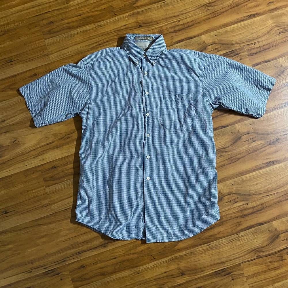 Haggar Generations Men’s Button Down Cotton Shirt Windowpane Pattern Size Small
